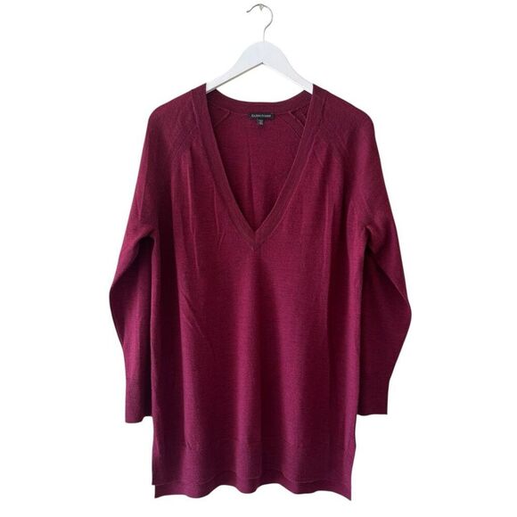 Eileen Fisher Sangria Organic Linen Cotton Blend V-Neck Long Sleeve Sweater SZ M - Picture 2 of 10